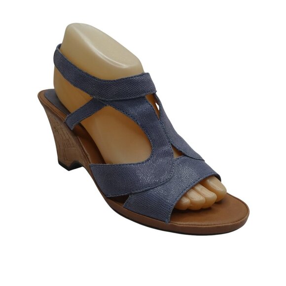 The Flexx Purple Leather Open Toe Cork Wedge Heel Sandals Womens 8.5 - Picture 1 of 13